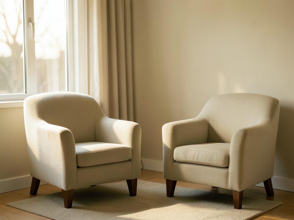 Two soft armchairs in a sunlit therapy room